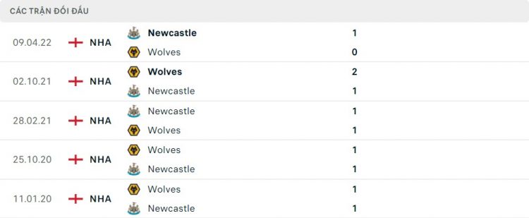 Lịch sử đối đầu Wolverhampton vs Newcastle 